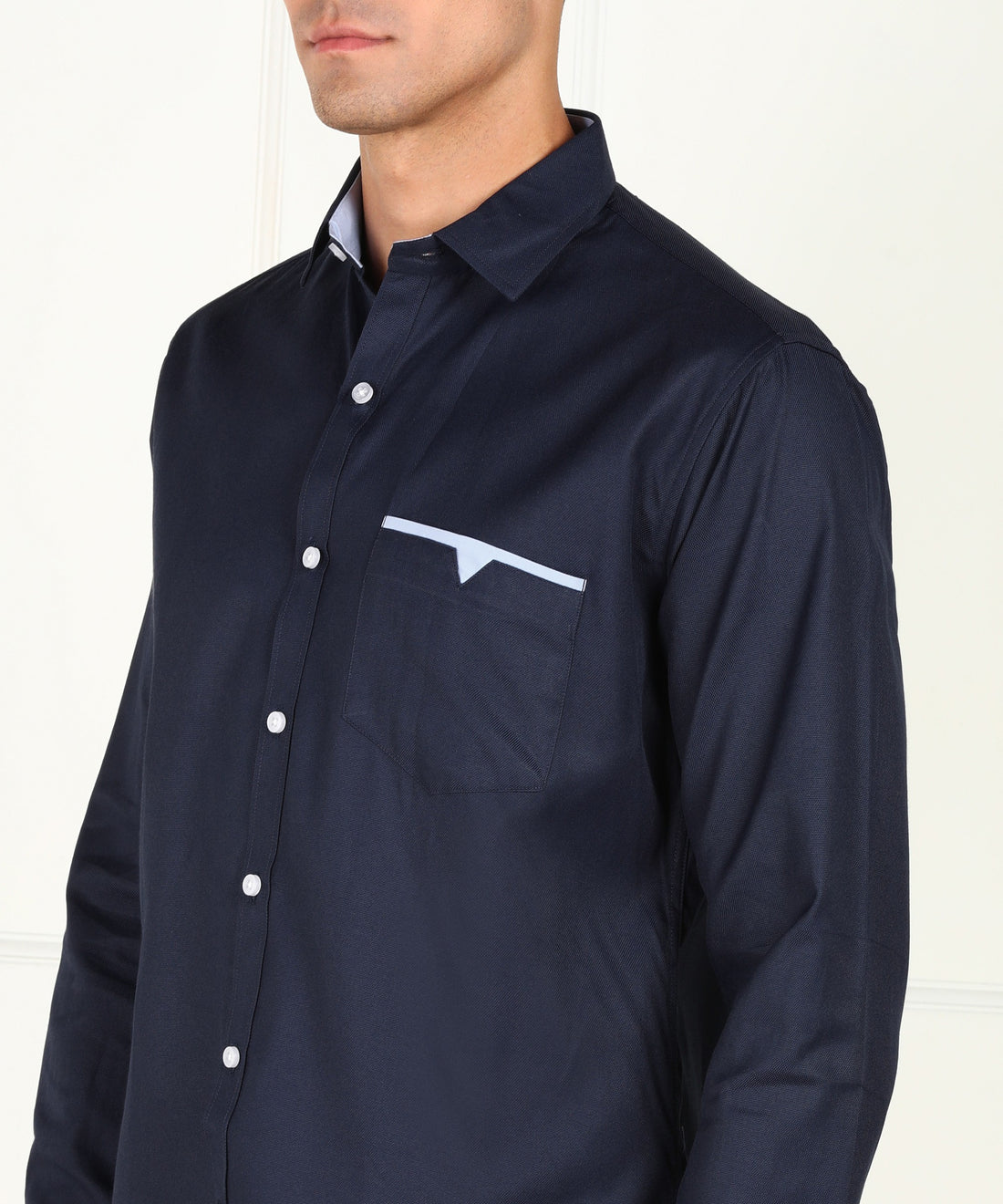 Blue Pure Cotton Solid Casual Slim fit Shirt for Men
