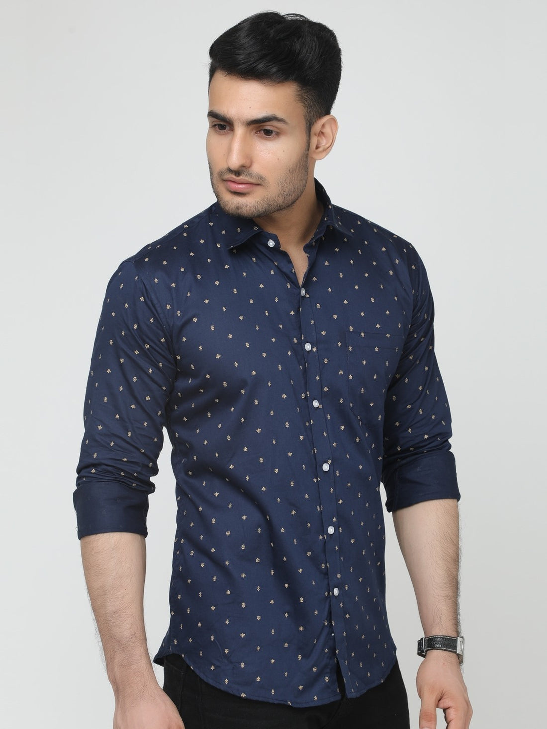 Blue Pure Cotton Printed Casual Slim fit Shirt for Men
