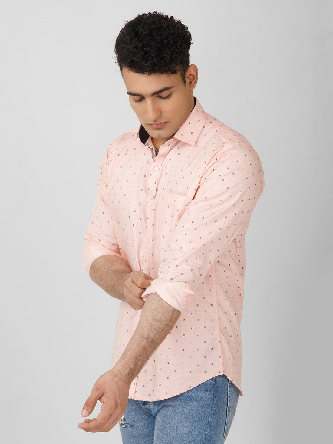 Pink Pure Cotton Printed Casual Slim fit Shirt for Men