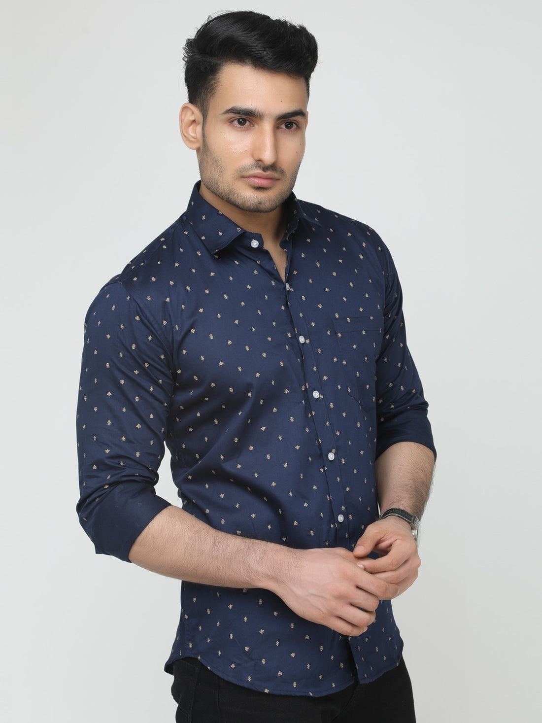 Blue Pure Cotton Printed Casual Slim fit Shirt for Men