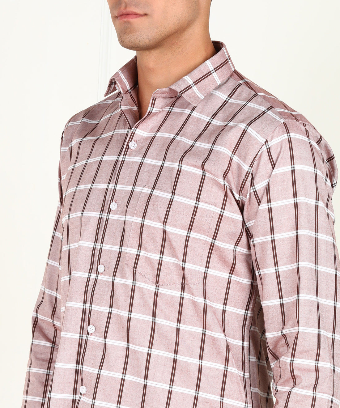 Pink Pure Cotton Checkered Casual Slim fit Shirt for Men