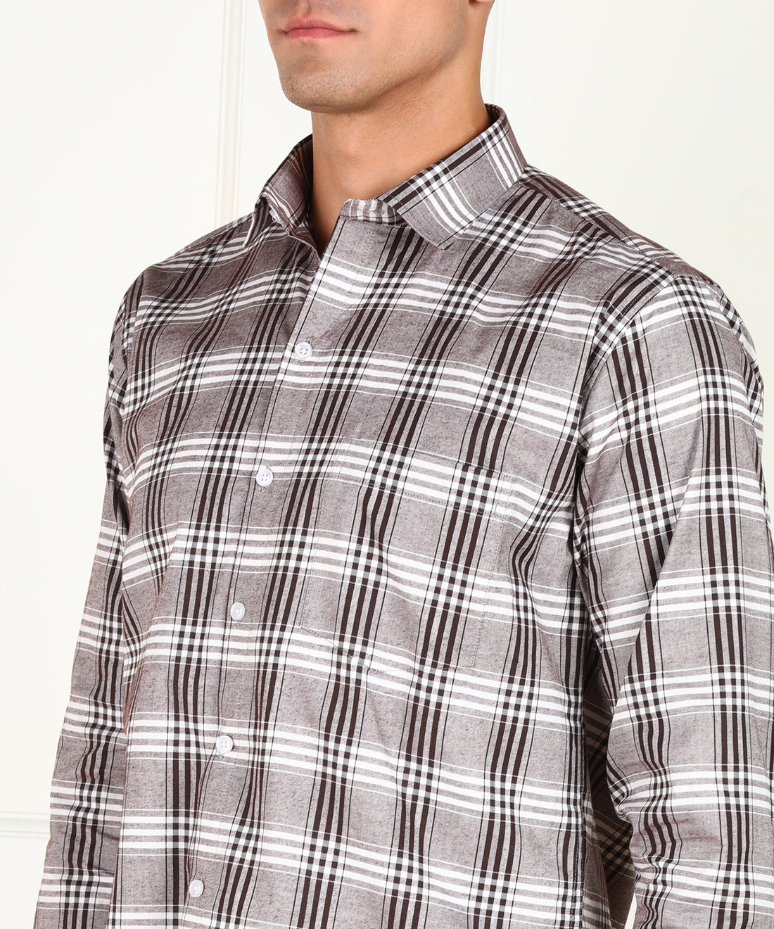 Grey Pure Cotton Checkered Casual Slim fit Shirt for Men